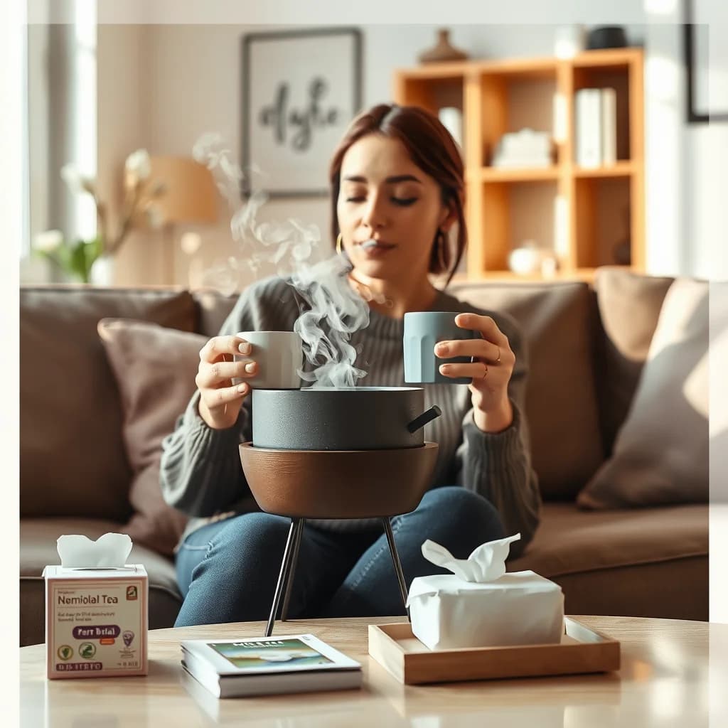 Seorang wanita melakukan terapi inhalasi dengan menggunakan teh aromatik