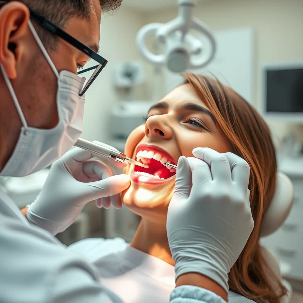 Dokter gigi memeriksa pasien untuk mendeteksi sakit gigi berlubang