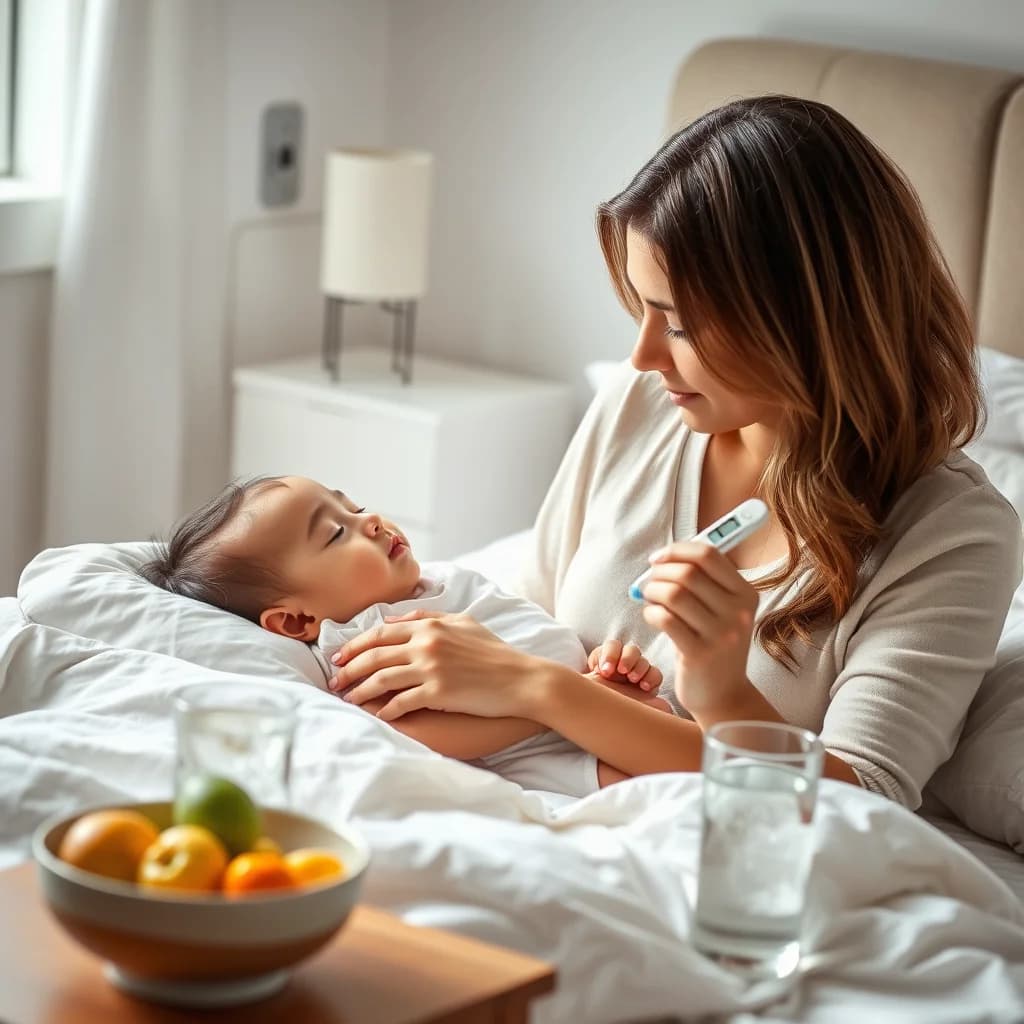 Ibu mendukung anaknya yang mengalami demam sambil menjaga status keseimbangan cairan
