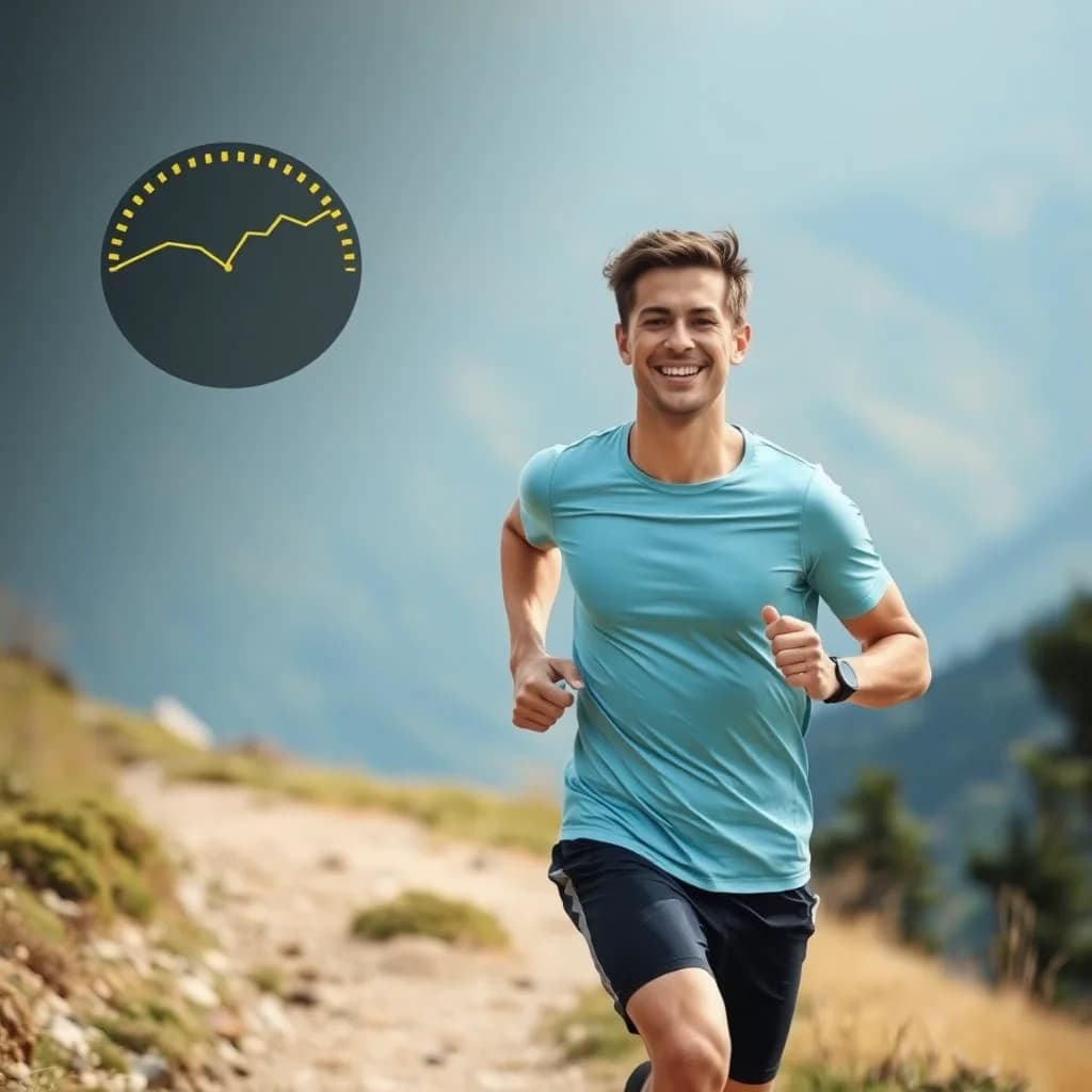 Atlet olahraga outdoor berlari menanjak gunung dengan meter elevasi