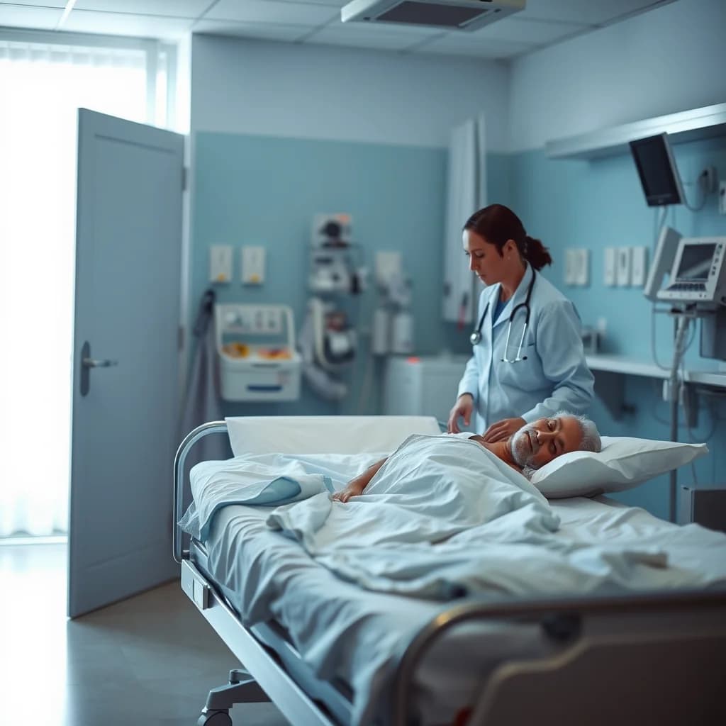 Dokter dan perawat memperhatikan pasien di ruang rawat inap