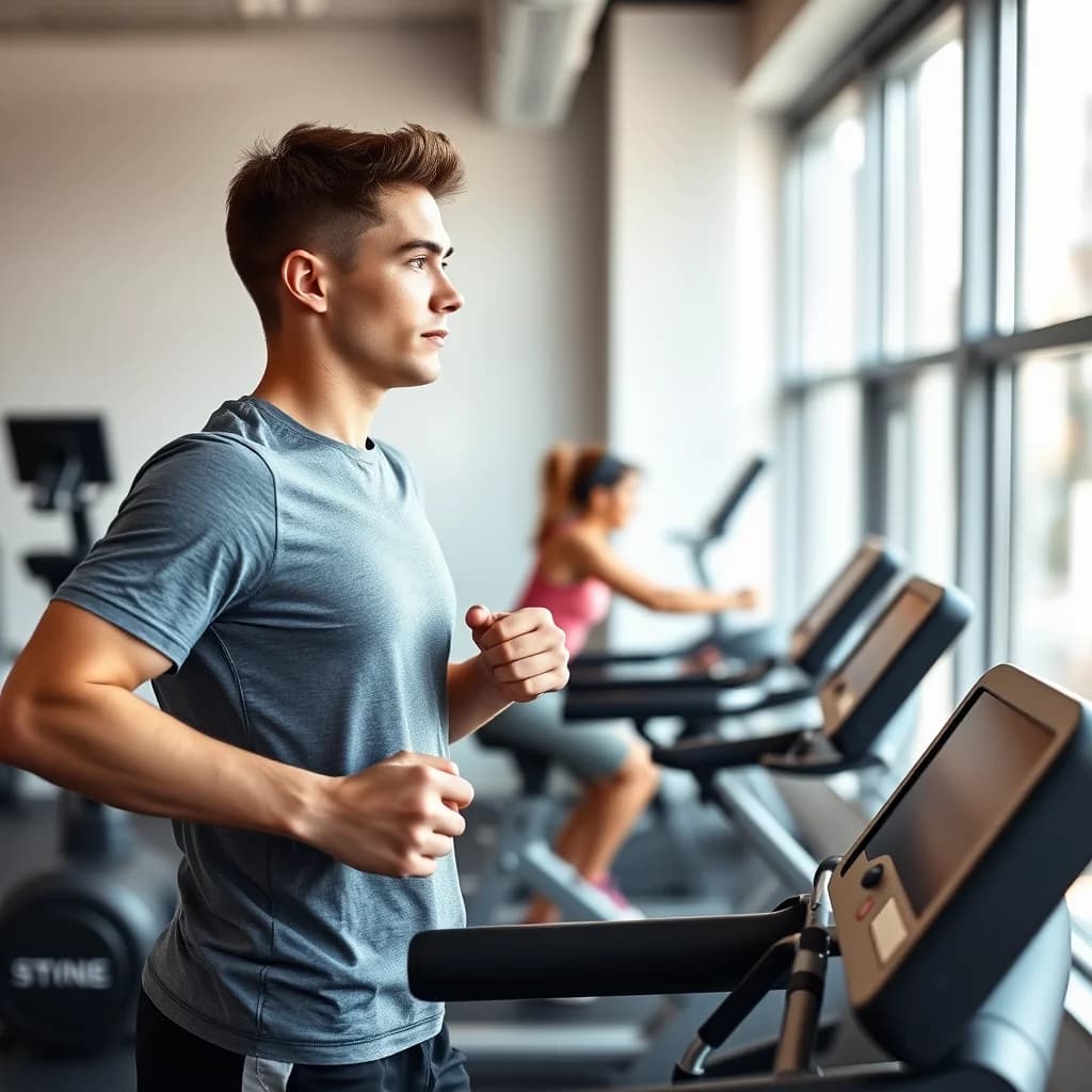 Orang muda melakukan olahraga kardio di tempat fitness untuk kesehatan jantung