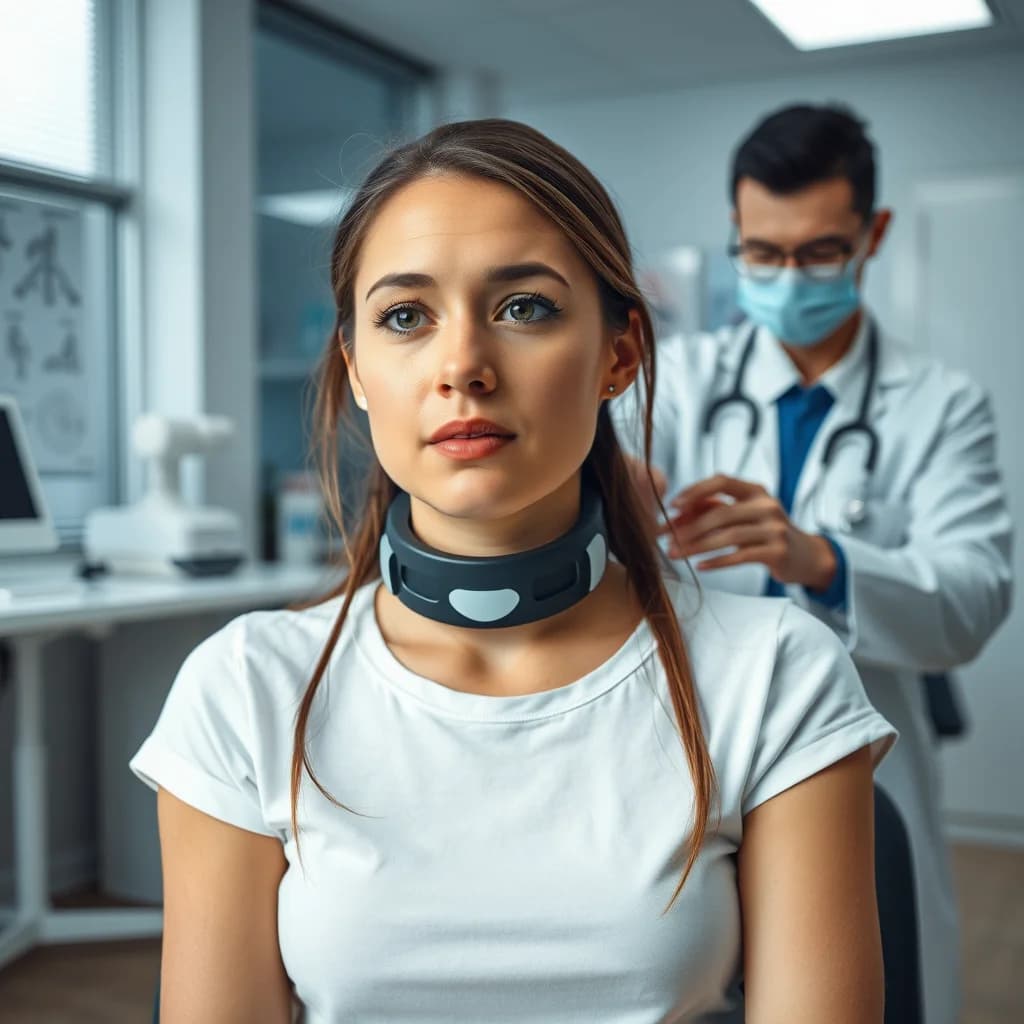 Pasien muda memakai brankas kolios untuk mendapatkan perawatan dan pengawasan dari dokter