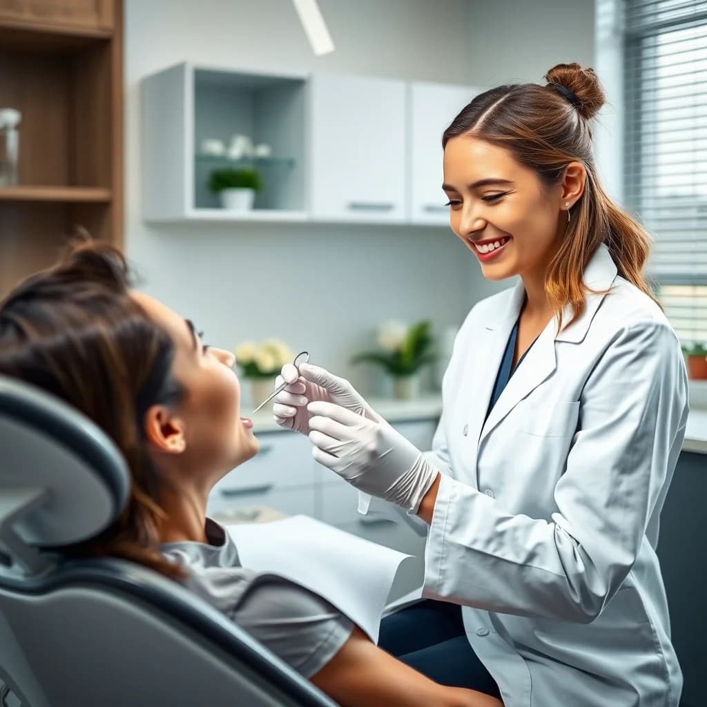 Dokter gigi memeriksa mulut pasien untuk mencegah bau mulut saat puasa