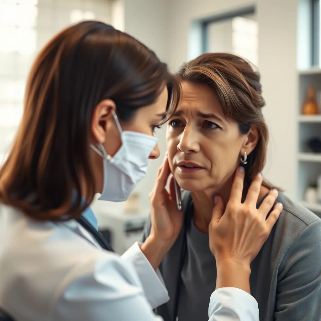 Dokter memeriksa wajah pasien untuk mendeteksi gangguan mental dan kesehatan mental yang serius.