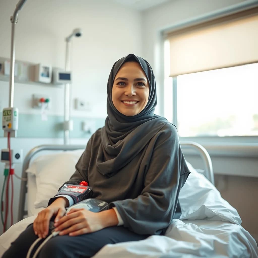 Ibu donatur darah puasa saat menjalani proses donasi darah di rumah sakit