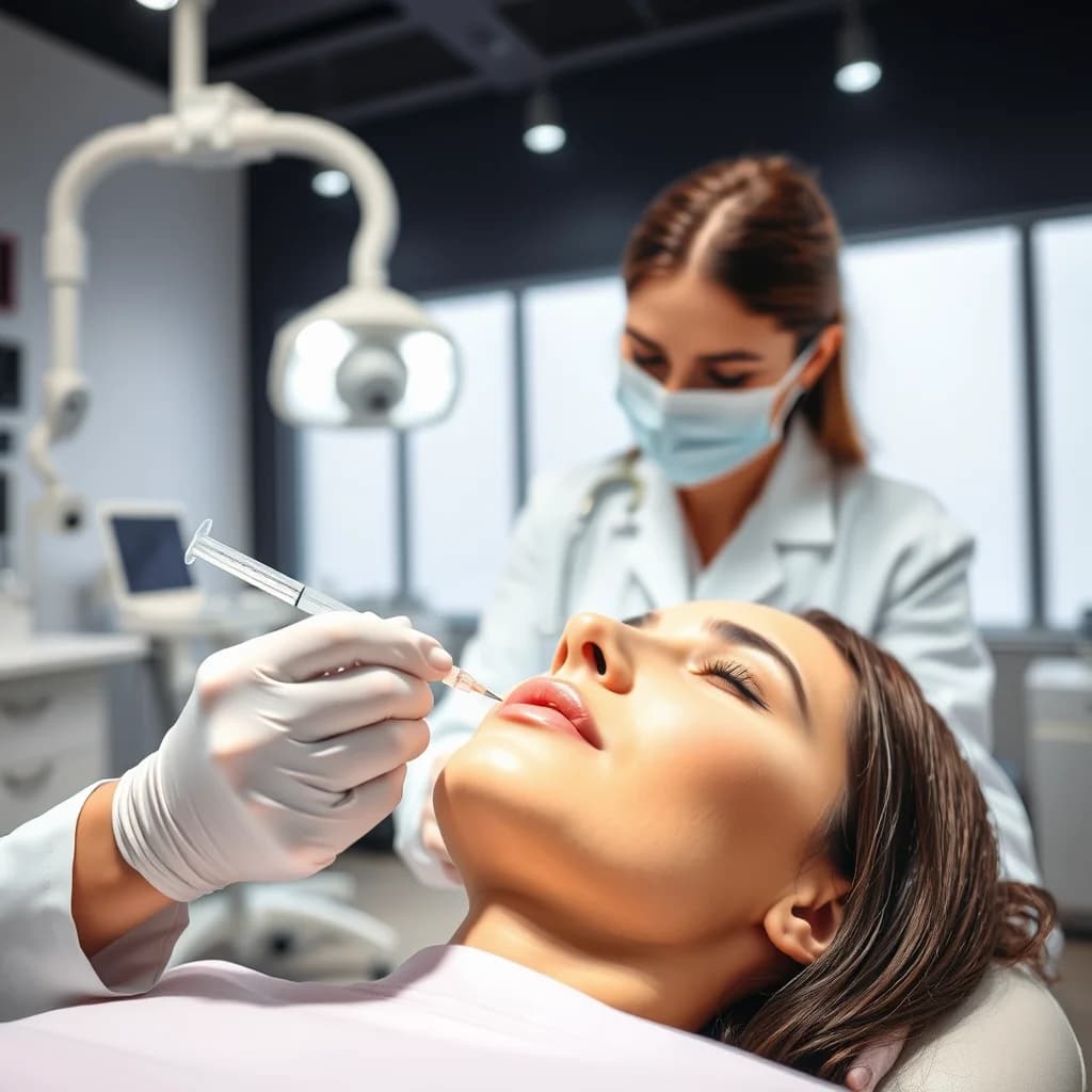 Dokter memasukkan filler bibir untuk membuat bibir penuh dan menawan