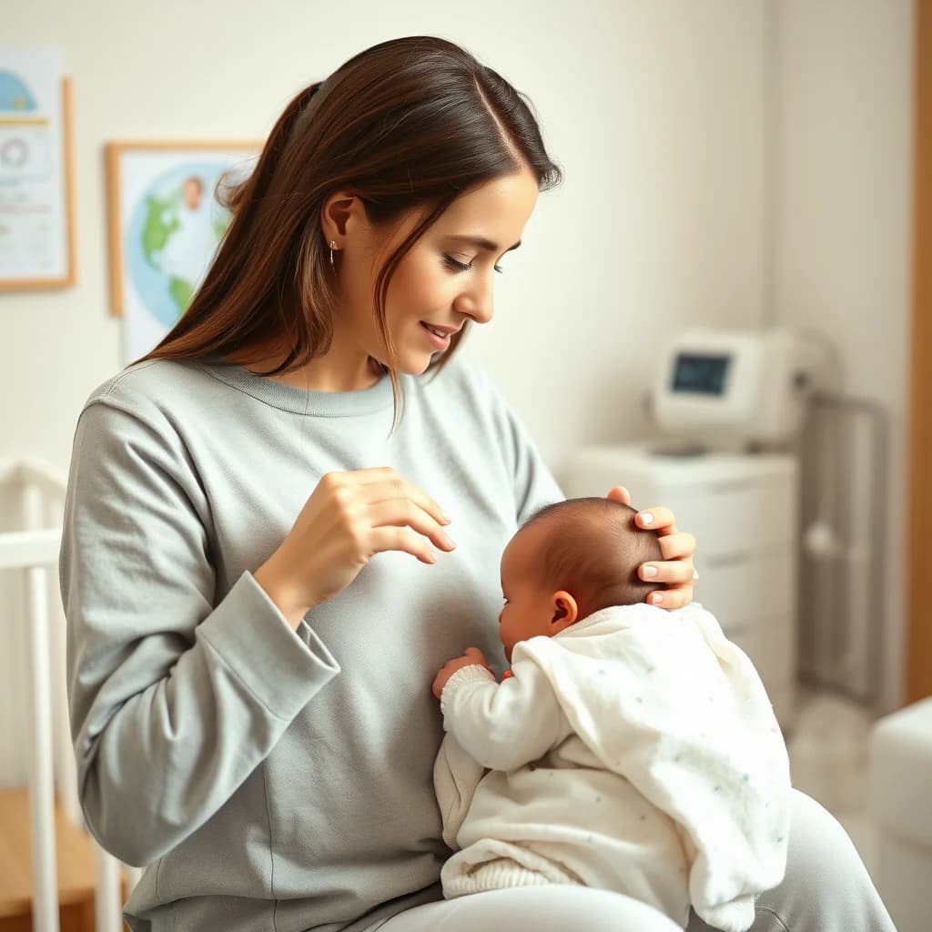 Ibu memeriksa bayi untuk mendeteksi gejala head lag pada bayi