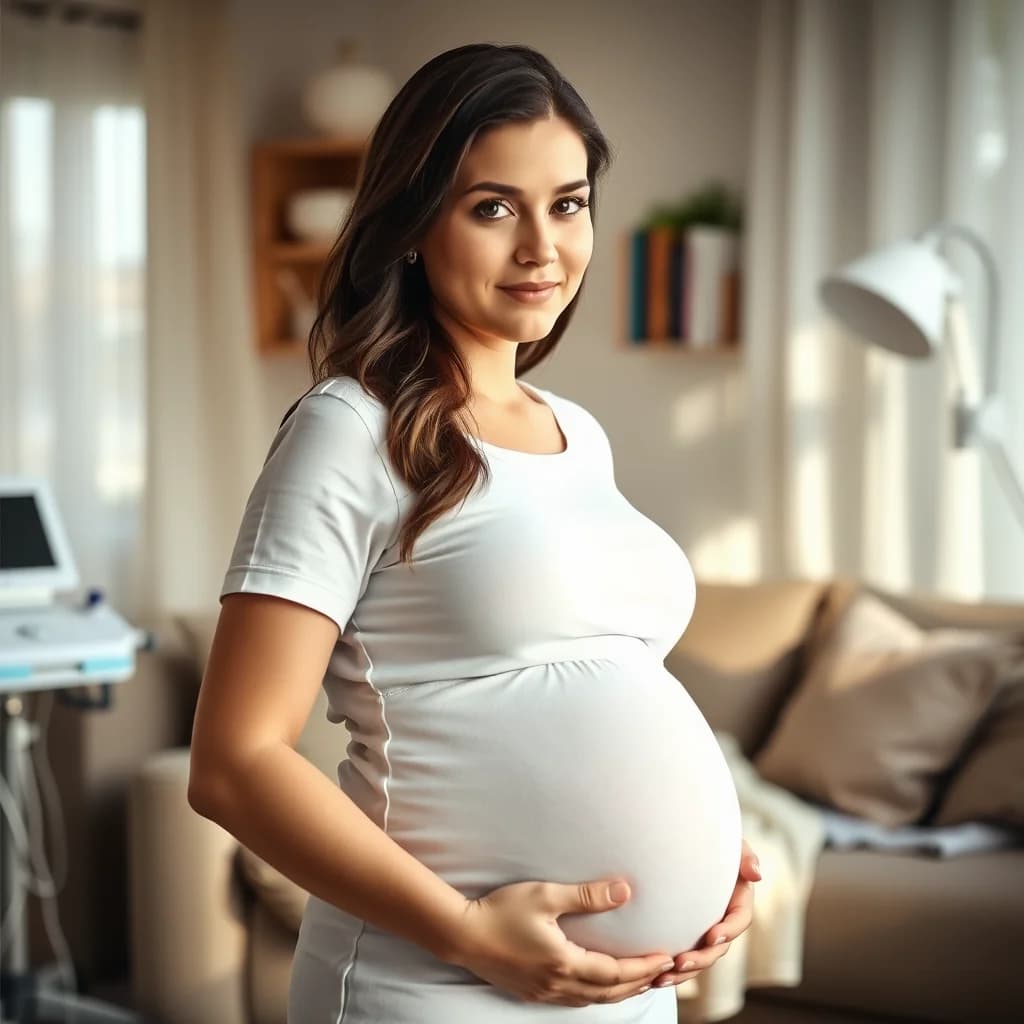 Ibu hamil diam-diam memeriksa buku tentang kehamilan dan persalinan