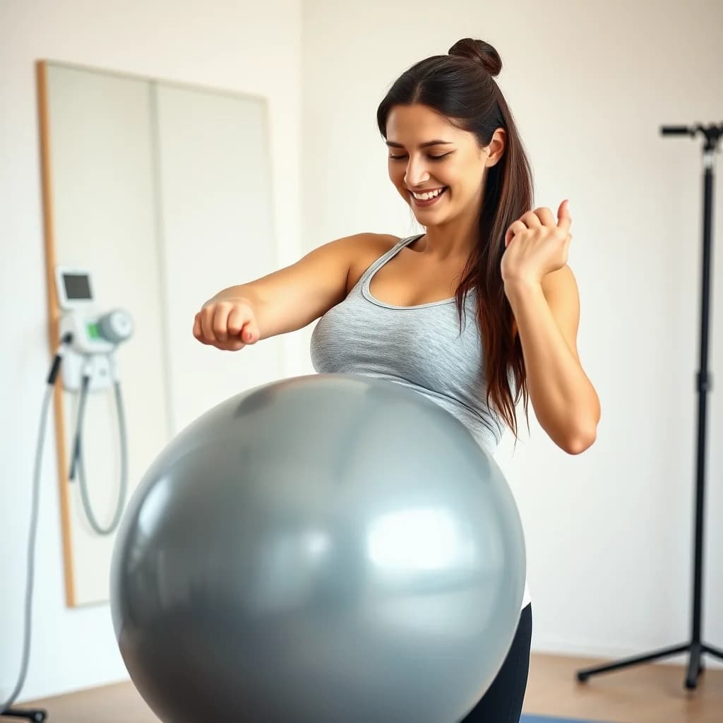 Ibu hamil melakukan latihan aman dengan gym ball di rumah