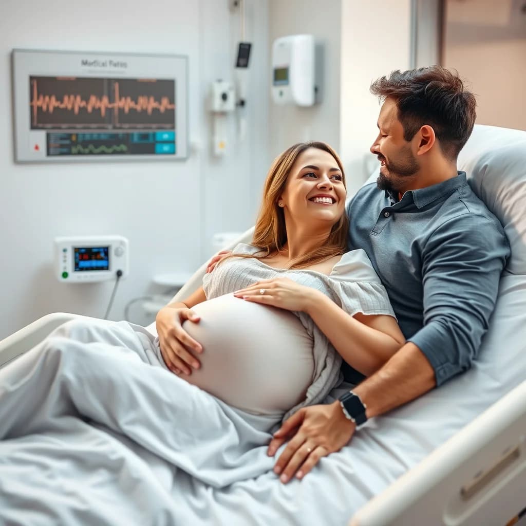 Ibu hamil memeriksa kesehatan janin dengan suaminya