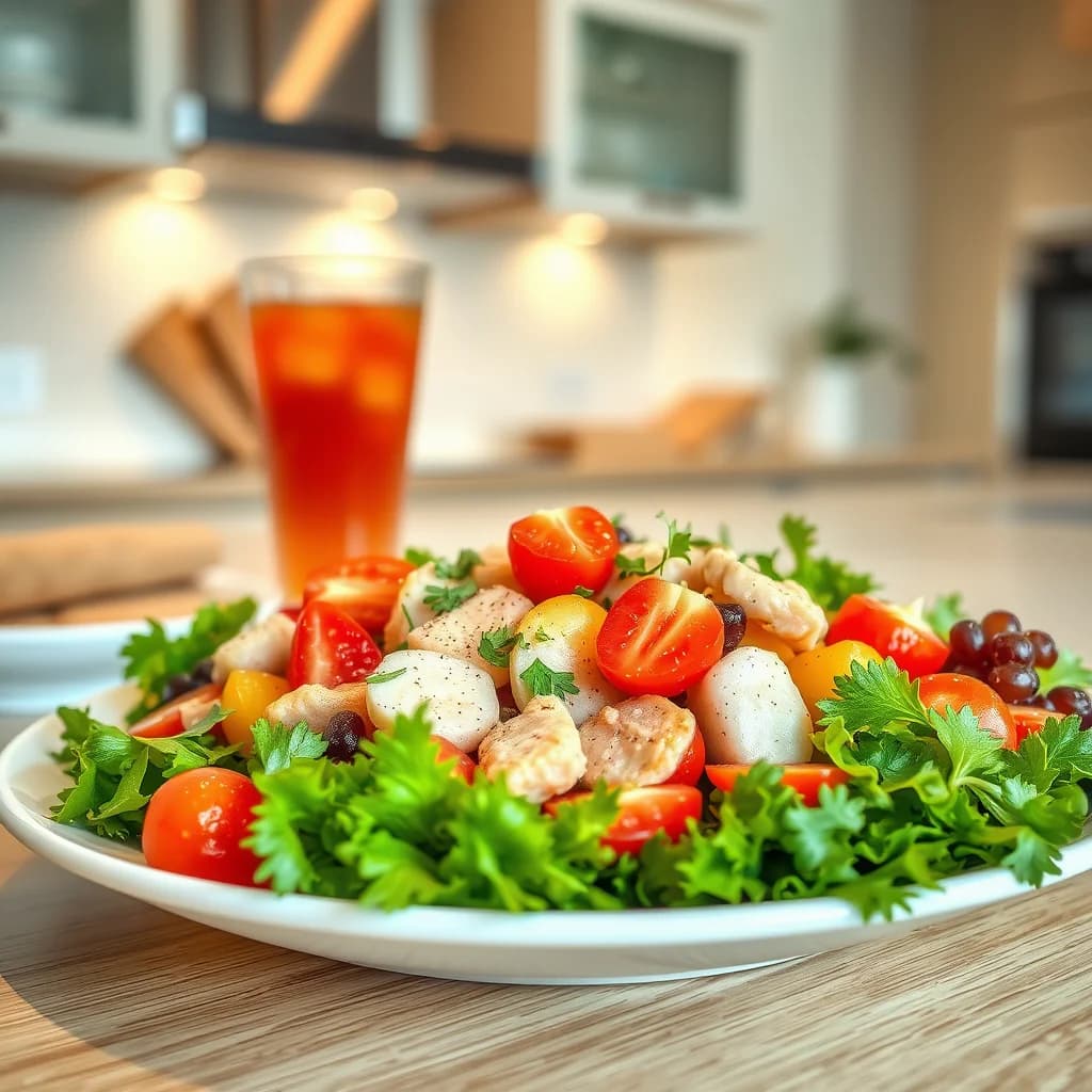 Salad sehat dengan campuran sayuran dan buah-buahan segar untuk mempromosikan kesehatan jantung dan lambung