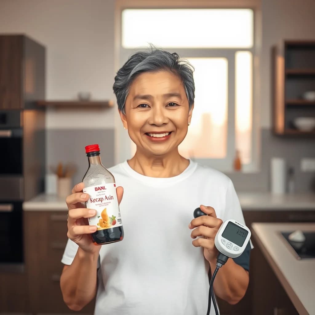 Seseorang memeriksa tekanan darah dengan mengonsumsi kecap asin