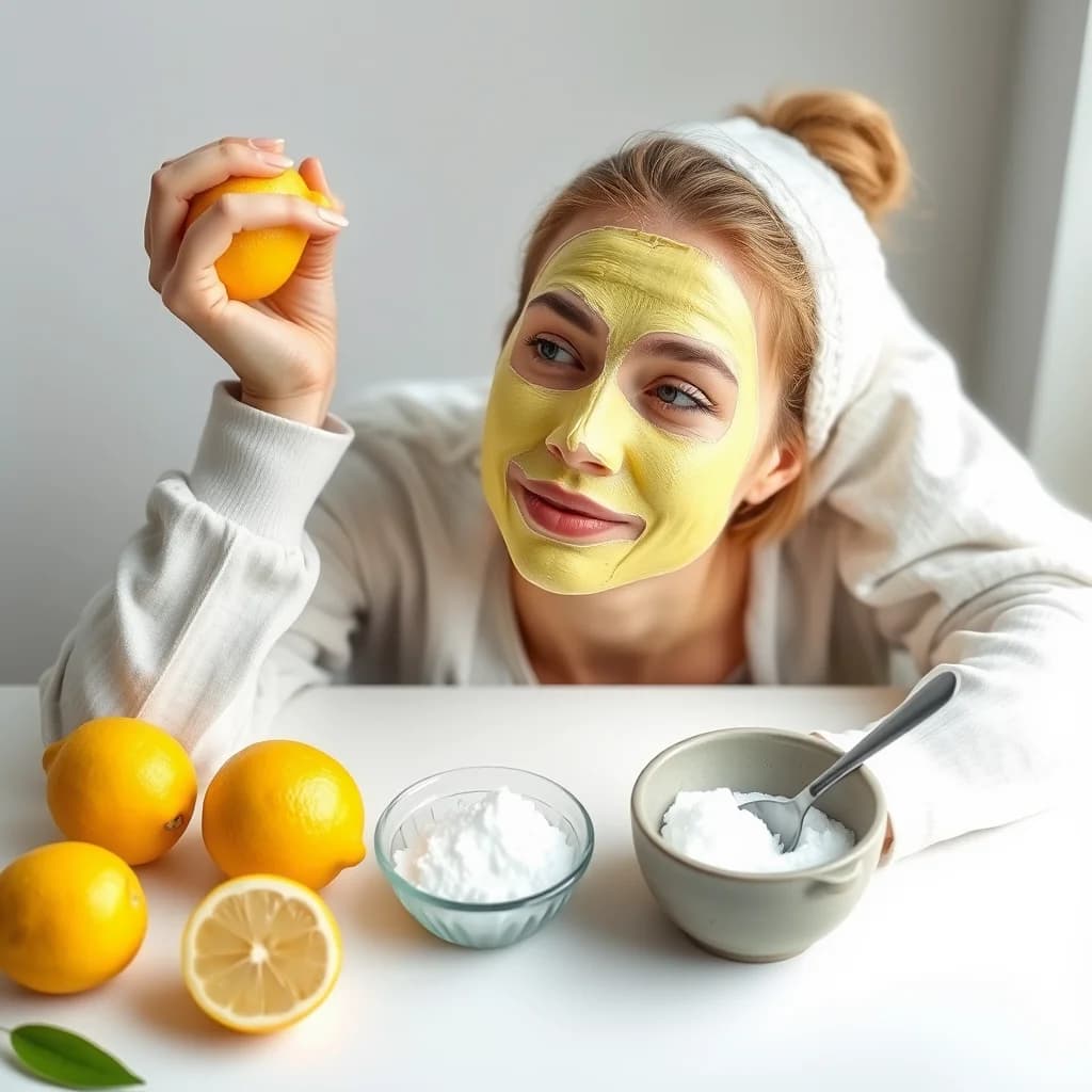 Perempuan membuat masker jeruk nipis di rumah untuk kulit cerah bebas jerawat