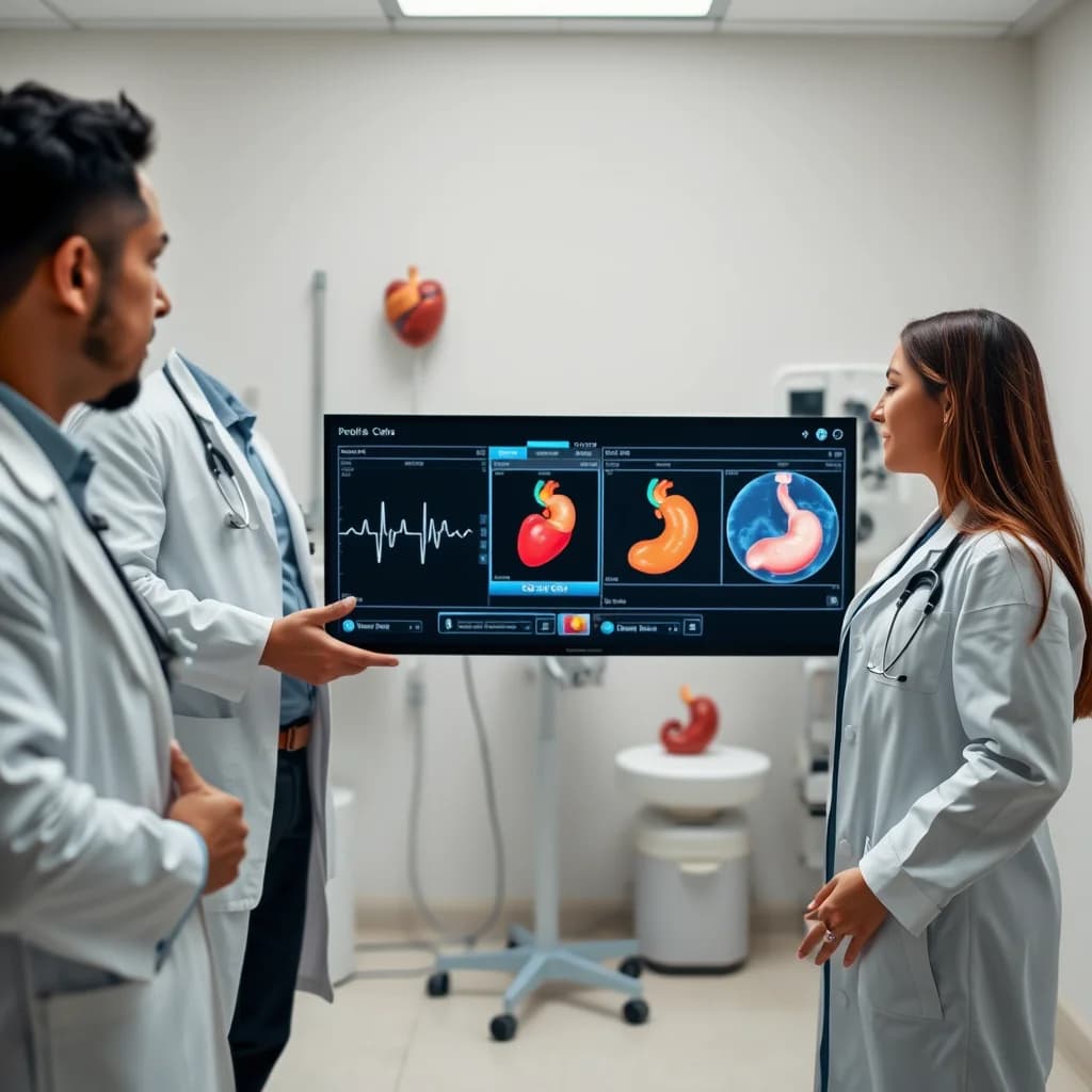 Dua dokter spesialis jantung dan lambung memeriksa hasil diagnosa pasien untuk memahami perbedaan gejala sesak napas dan asam lambung