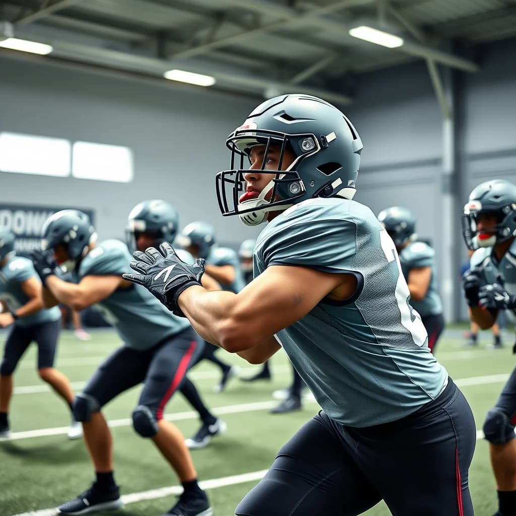 Atlet olahraga Amerika berlatih tim dengan intensitas tinggi