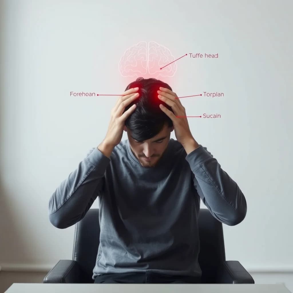 Seseorang mengalami nyeri kepala dan memeriksa titik sakit di kepala mereka