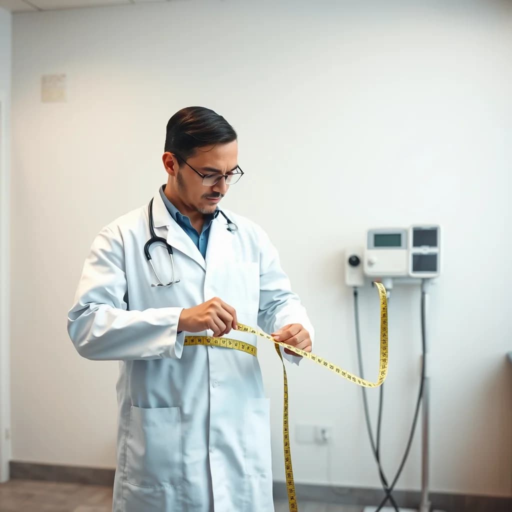 Dokter mengukur lingkar perut pasien untuk deteksi penyakit kronis secara dini