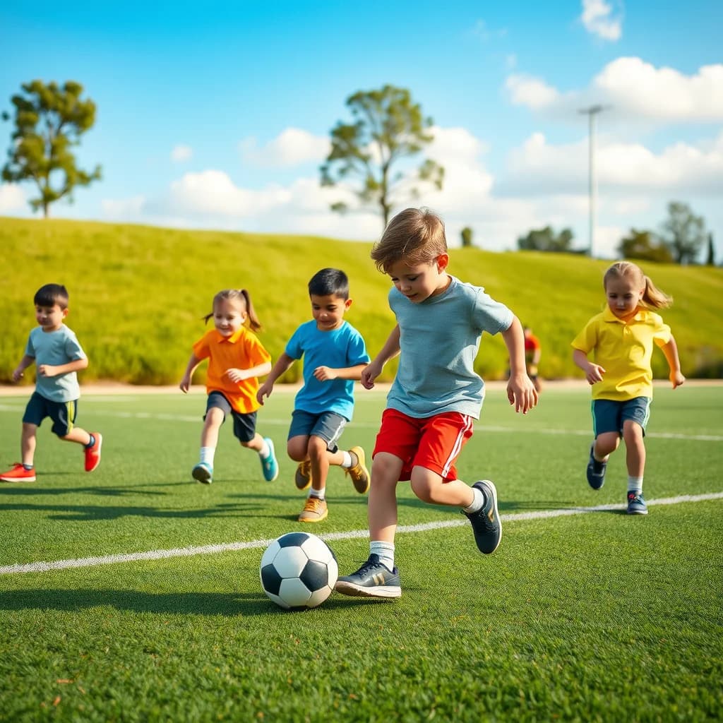 Anak-anak bermain sepak bola mini dan futsal di lapangan terbuka