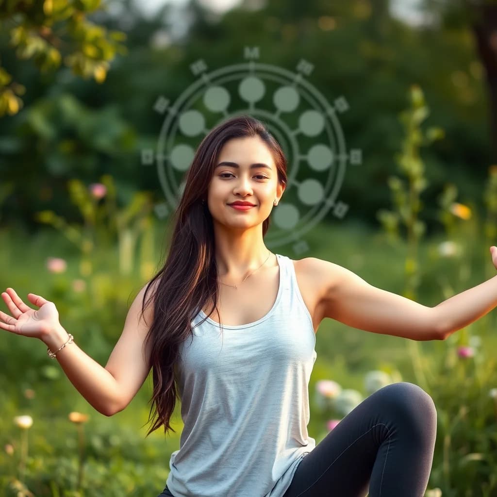 Seorang wanita melakukan yoga di luar ruangan untuk menjaga keseimbangan hormon