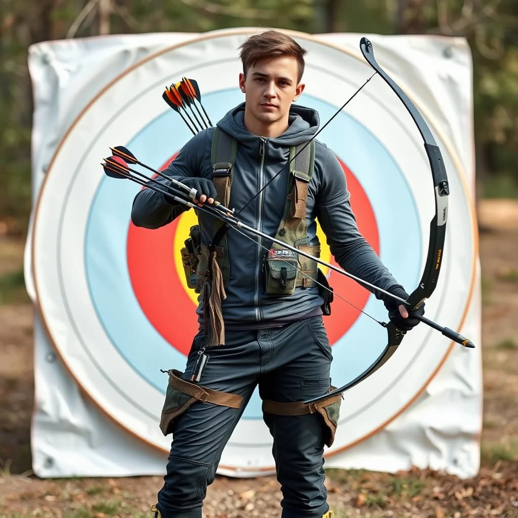 Penggemar olahraga panahan siap menggunakan peralatan