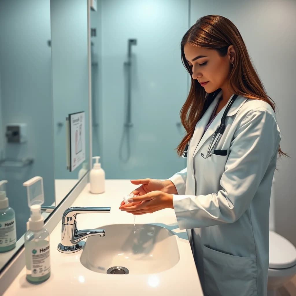 Dokter perempuan membersihkan tangan setelah berhubungan seksual untuk mencegah infeksi