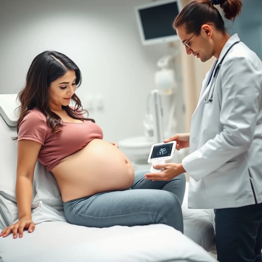 Pernikahan antepartum: Dokter memeriksa abdomen ibu hamil untuk mendeteksi gejala perdarahan