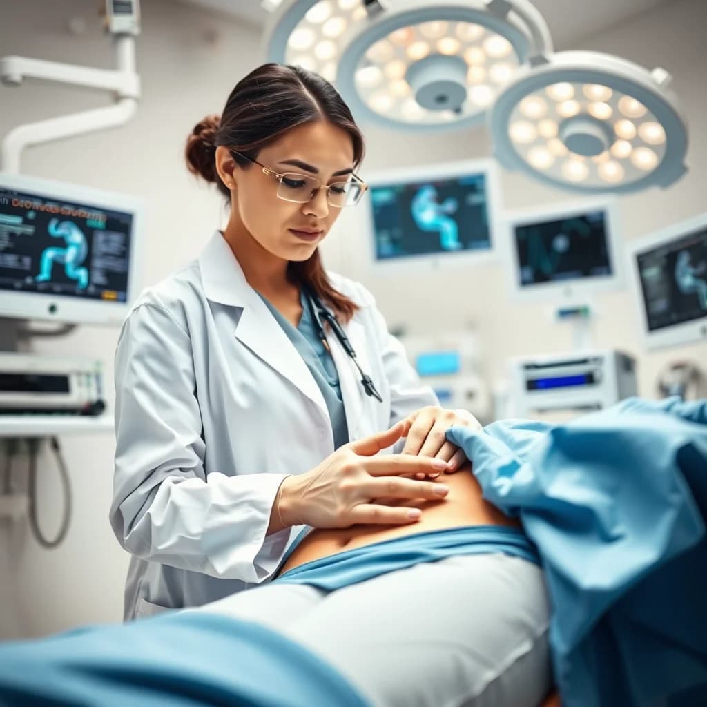 Dokter bedah memeriksa pasien yang menjalani operasi ambeien