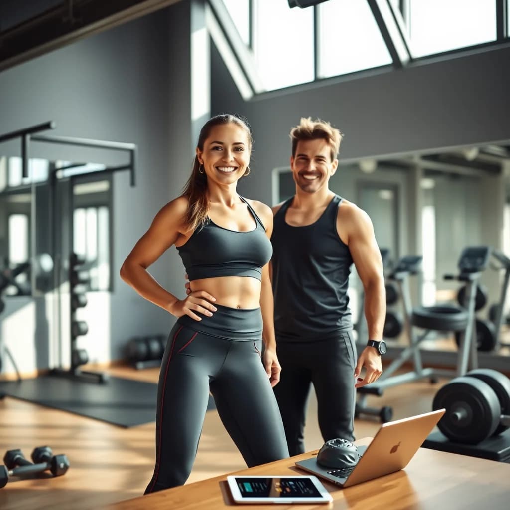 Seorang wanita yang sehat dan berolahraga bersama pelatih pribadi dalam ruang kebugaran rumah