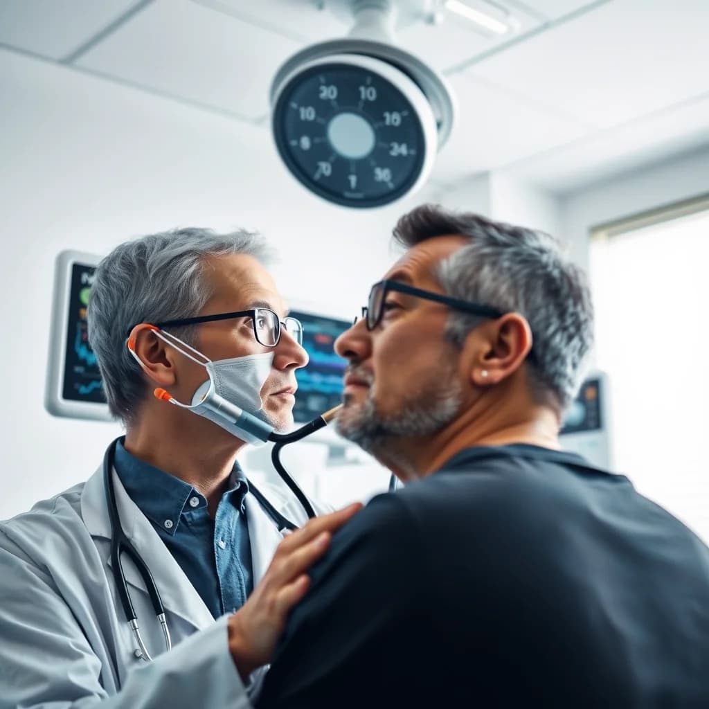 Dokter memeriksa wajah pasien untuk mengidentifikasi penyebab pusing dan lemas