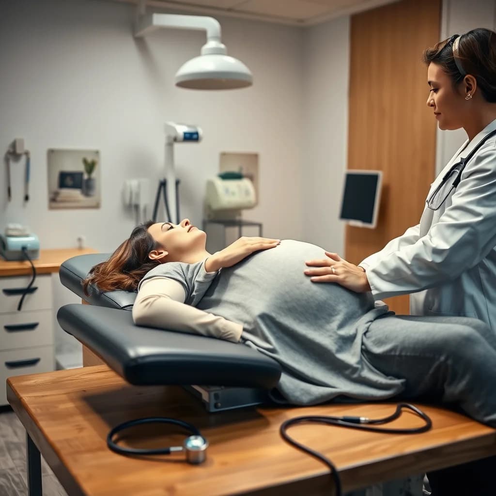 Dokter memeriksa tenggorokan ibu hamil untuk mendeteksi tanda-tanda radang amandel