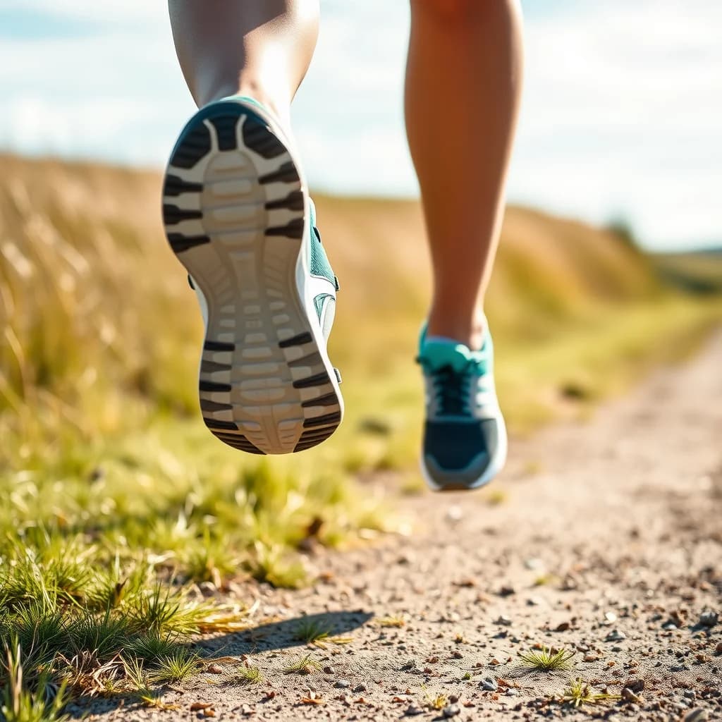 Seorang wanita muda berlari dengan sepatu lari yang nyaman, merekomendasikan sepatu lari terbaik untuk wanita