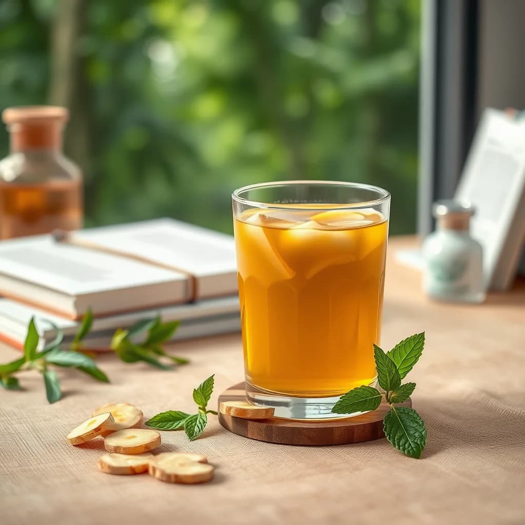 Minuman jamu temulawak dengan rempah-rempah alami dan konsep kesehatan