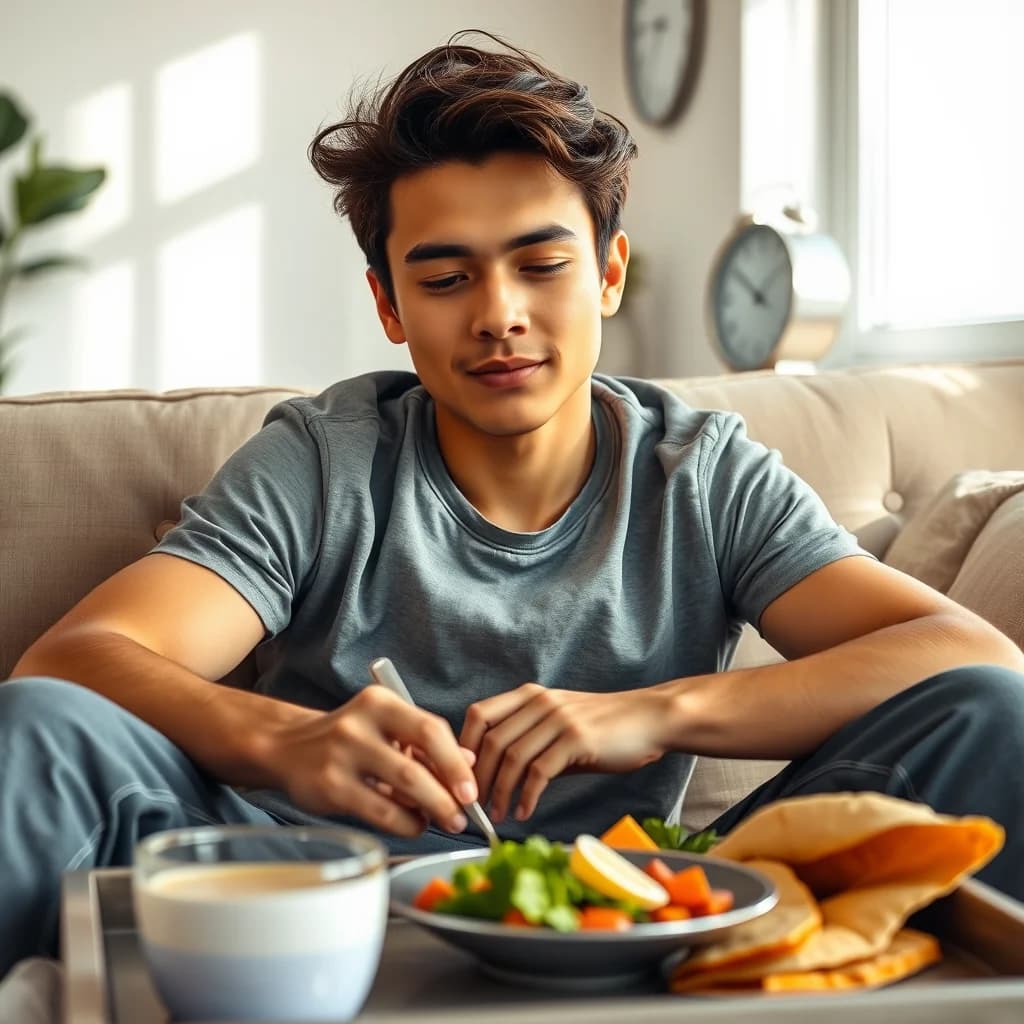Orang sehat menikmati sarapan sehat saat puasa
