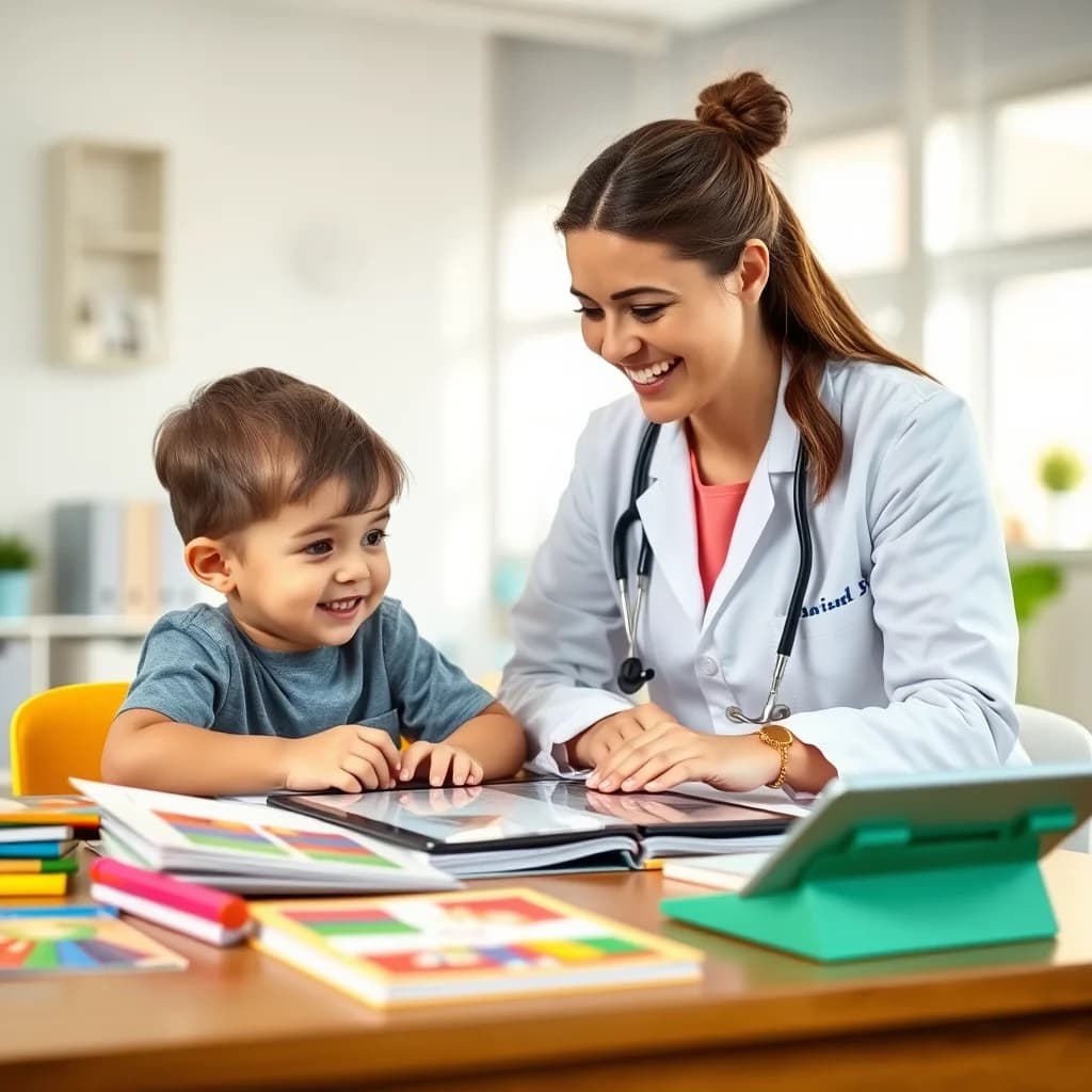 Anak belajar dengan fokus di bawah penyuluhan dokter anak