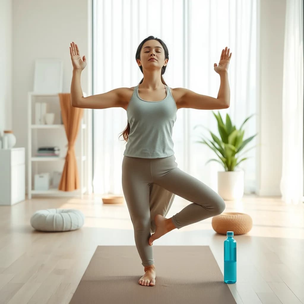 Seorang wanita melakukan pose yoga untuk meningkatkan keseimbangan dan kenyamanan