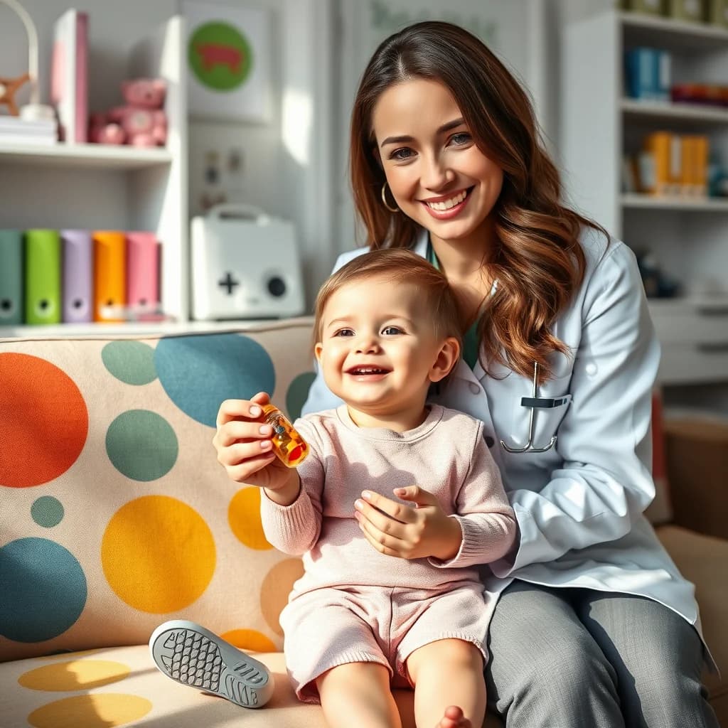 Anak menerima suplemen vitamin dari dokter anak profesional