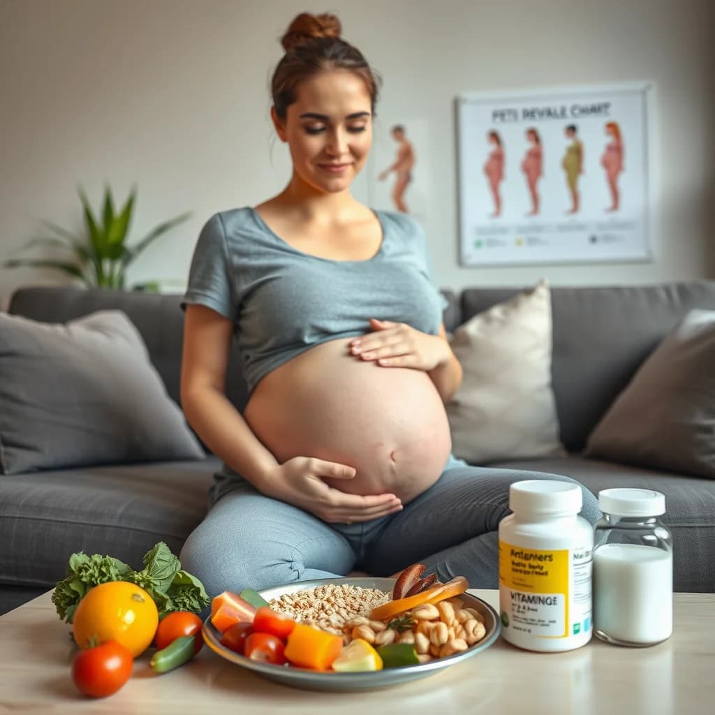 Ibu hamil trimester 1 mengonsumsi makanan bergizi untuk perkembangan janin