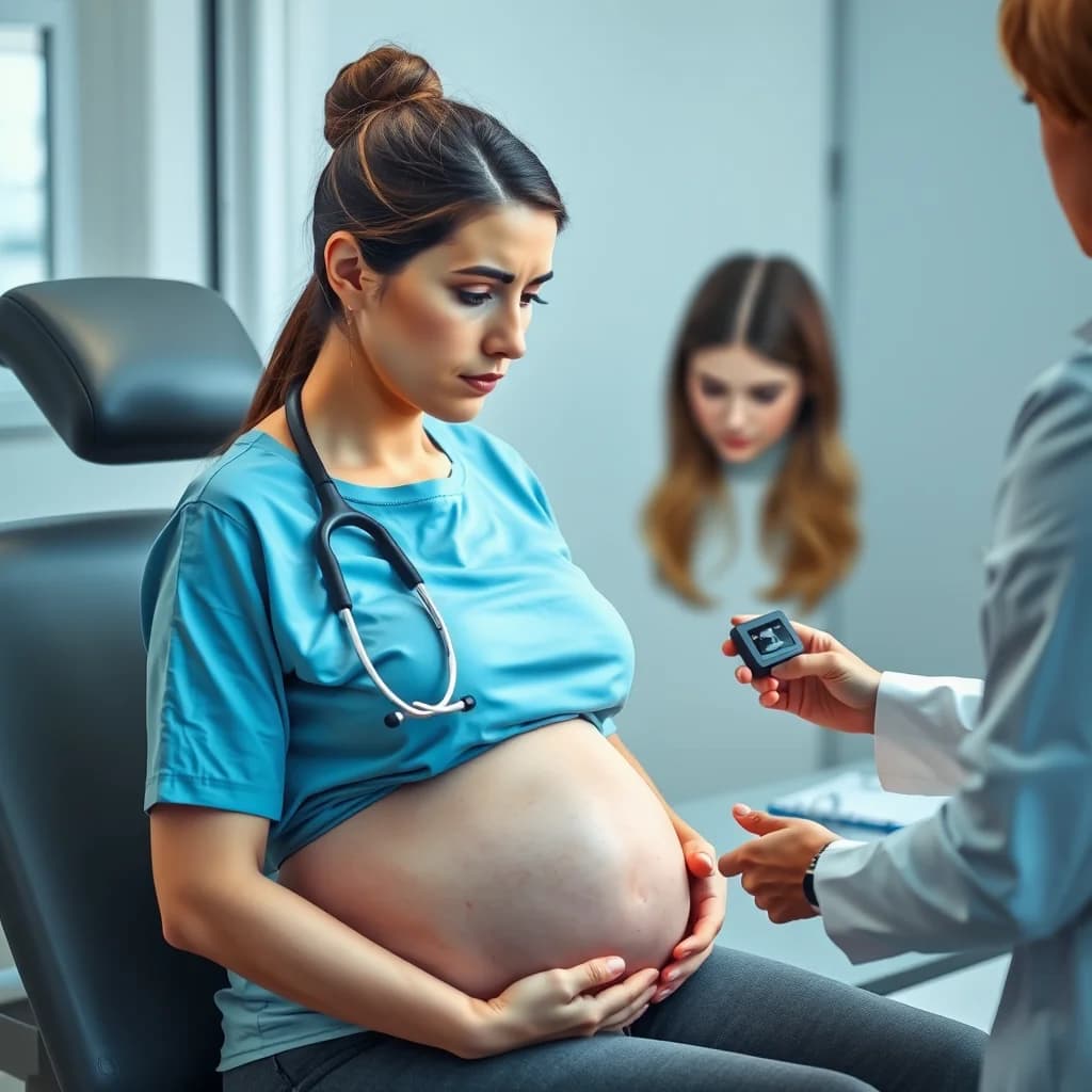 Seorang ibu hamil di bulan ke-4 diperiksa oleh dokter untuk mendeteksi kondisi janin tidak berkembang